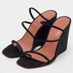 Amina Muaddi Black Suede Naima Wedge Sandals Size 36