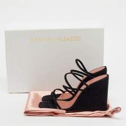 Amina Muaddi Black Suede Naima Wedge Sandals Size 36