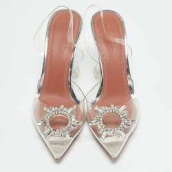 Pre Owned Amina Muaddi Transparent PVC Begum Slingback Pumps Size 40