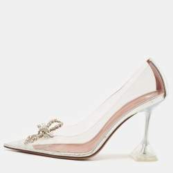 Amina Muaddi Transparent/Silver PVC and Leather Rosie Pointed Toe Pumps Size 38