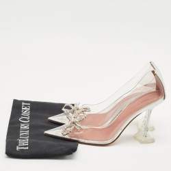 Amina Muaddi Transparent/Silver PVC and Leather Rosie Pointed Toe Pumps Size 38