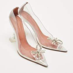 Amina Muaddi Transparent/Silver PVC and Leather Rosie Pointed Toe Pumps Size 38