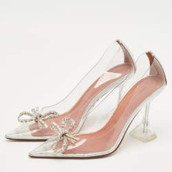 Amina Muaddi Transparent/Silver PVC and Leather Rosie Pointed Toe Pumps Size 38