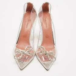 Amina Muaddi Transparent/Silver PVC and Leather Rosie Pointed Toe Pumps Size 38
