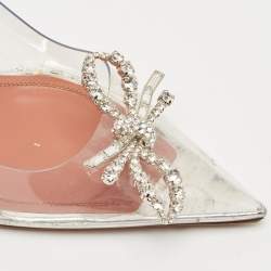Amina Muaddi Transparent/Silver PVC and Leather Rosie Pointed Toe Pumps Size 38