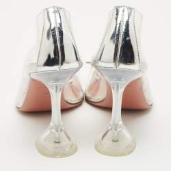 Amina Muaddi Transparent/Silver PVC and Leather Rosie Pointed Toe Pumps Size 38