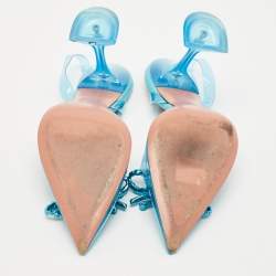 Pre Owned Amina Muaddi Blue PVC Crystal Embellished Rosie Slingback Pumps Size 38