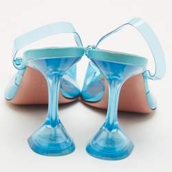 Pre Owned Amina Muaddi Blue PVC Crystal Embellished Rosie Slingback Pumps Size 38