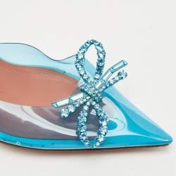 Pre Owned Amina Muaddi Blue PVC Crystal Embellished Rosie Slingback Pumps Size 38