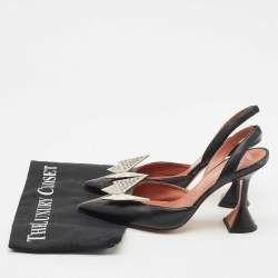 Amina Muaddi X Awge Black Leather Phoenix Slingback Pumps Size 37