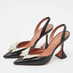 Amina Muaddi X Awge Black Leather Phoenix Slingback Pumps Size 37