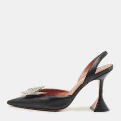 Amina Muaddi X Awge Black Leather Phoenix Slingback Pumps Size 37