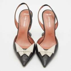 Amina Muaddi X Awge Black Leather Phoenix Slingback Pumps Size 37