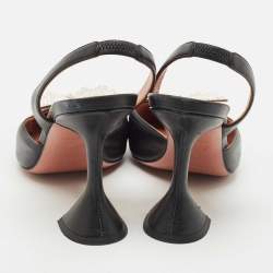 Amina Muaddi X Awge Black Leather Phoenix Slingback Pumps Size 37
