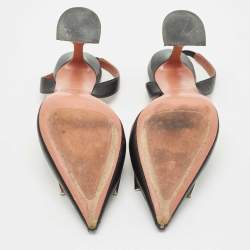 Amina Muaddi X Awge Black Leather Phoenix Slingback Pumps Size 37