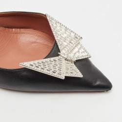 Amina Muaddi X Awge Black Leather Phoenix Slingback Pumps Size 37