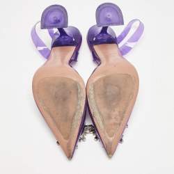 Pre Owned Amina Muaddi Purple PVC Begum Slingback Pumps Size 38.5