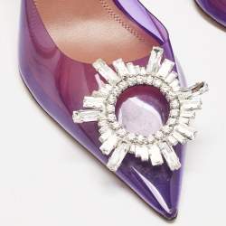 Pre Owned Amina Muaddi Purple PVC Begum Slingback Pumps Size 38.5