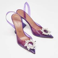 Pre Owned Amina Muaddi Purple PVC Begum Slingback Pumps Size 38.5