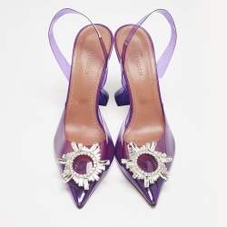 Pre Owned Amina Muaddi Purple PVC Begum Slingback Pumps Size 38.5
