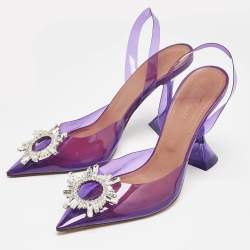 Pre Owned Amina Muaddi Purple PVC Begum Slingback Pumps Size 38.5