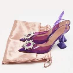 Pre Owned Amina Muaddi Purple PVC Begum Slingback Pumps Size 38.5