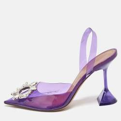 Pre Owned Amina Muaddi Purple PVC Begum Slingback Pumps Size 38.5