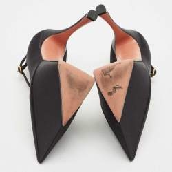 Pre Owned Amina Muaddi Black Satin Angelica Ankle Strap Platform Pumps Size 36.5