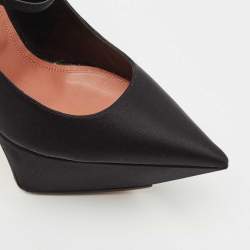 Pre Owned Amina Muaddi Black Satin Angelica Ankle Strap Platform Pumps Size 36.5