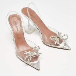 Pre Owned Amina Muaddi Transparent PVC Rosie Pointed Toe Slingback Pumps Size 37