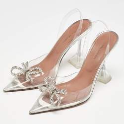 Pre Owned Amina Muaddi Transparent PVC Rosie Pointed Toe Slingback Pumps Size 37