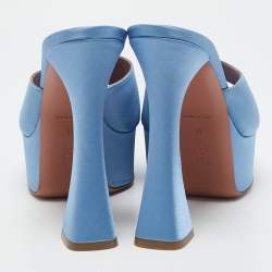Amina Muaddi Blue Satin Dalida Platform Slide Sandals Size 39