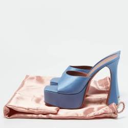 Amina Muaddi Blue Satin Dalida Platform Slide Sandals Size 39