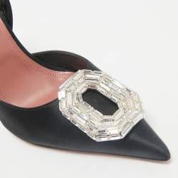 Amina Muaddi Black Satin Camelia Slingback Pumps Size 38.5