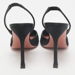 Amina Muaddi Black Satin Camelia Slingback Pumps Size 38.5