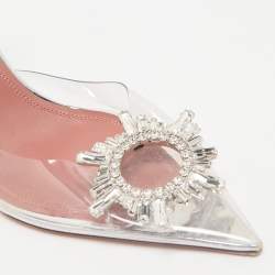 Amina Muaddi Transparent PVC Begum Embellished Slingback Sandals Size 38.5