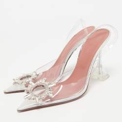 Amina Muaddi Transparent PVC Begum Embellished Slingback Sandals Size 38.5