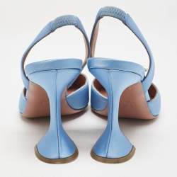 Pre Owned Amina Muaddi Blue Satin Begum Embellished Slingback Pumps Size 38