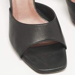 Amina Muaddi Black Leather Lupita Slide Sandals Size 39