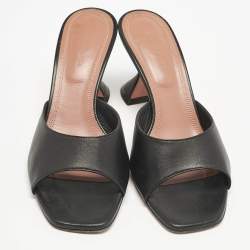 Amina Muaddi Black Leather Lupita Slide Sandals Size 39