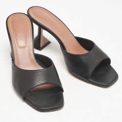 Amina Muaddi Black Leather Lupita Slide Sandals Size 39