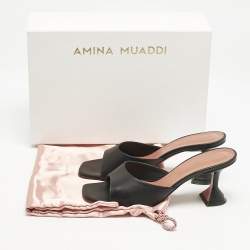 Amina Muaddi Black Leather Lupita Slide Sandals Size 39