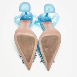 Amina Muaddi Blue PVC Begum Crystal Embellished Slingback Pumps Size 41