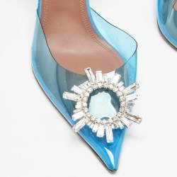 Amina Muaddi Blue PVC Begum Crystal Embellished Slingback Pumps Size 41
