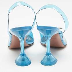 Amina Muaddi Blue PVC Begum Crystal Embellished Slingback Pumps Size 41
