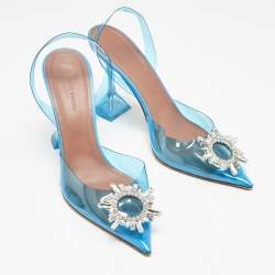 Amina Muaddi Blue PVC Begum Crystal Embellished Slingback Pumps Size 41