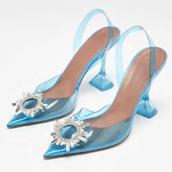 Amina Muaddi Blue PVC Begum Crystal Embellished Slingback Pumps Size 41