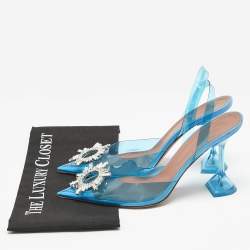 Amina Muaddi Blue PVC Begum Crystal Embellished Slingback Pumps Size 41