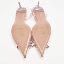Amina Muaddi Light Pink PVC Rosie Crystal Embellished Slingback Pumps Size 38.5