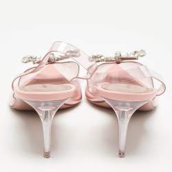 Amina Muaddi Light Pink PVC Rosie Crystal Embellished Slingback Pumps Size 38.5